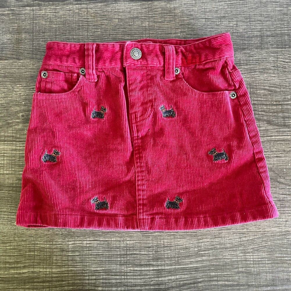 Ralph Lauren Girl Red Corduroy Mini Skirt  Embroidered Scottish Dog Size 4 Y2K